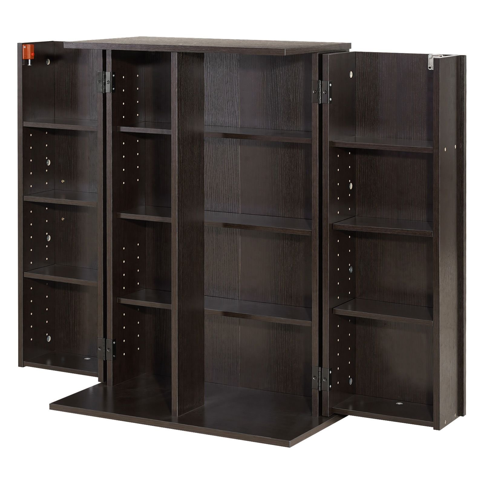 media storage cabinet, 4 tier dvd shelf organizer, 24.02 x 14.49 x 33.31 in multimedia storage organizer for cds, dvds, books, games, cd shelf for living room, home office, recording room, brown