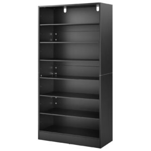 Media Storage Cabinet, 7-Tier DVD Shelf Organizer, 27.56 x 11.81 x 55.12 in Multimedia Storage Organizer for CDs, DVDs, Books and Games, CD Shelf for Living Room, Home Office, Recording Room