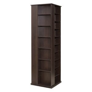 Media Storage Cabinet, CD Rack Tower, 34 Compartments Rotating Media Tower Rack for CDs, DVDs, Books and Game Discs, DVD Stand for Living Room, Home Office and Recording Room, Brown