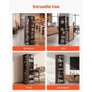 media storage cabinet, cd rack tower, 34 compartments rotating media tower rack for cds, dvds, books and game discs, dvd stand for living room, home office and recording room, brown