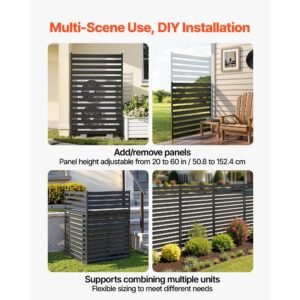 metal privacy screen, 38" w x 60" h freestanding modern privacy fence, garden divider panel with extended ground stakes & panel height adjustable, freestanding outdoor divider for garden, indoor