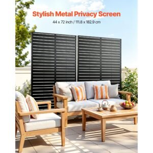 metal privacy screen, 44" w x 72" h freestanding modern privacy fence, garden divider panel with extended base & reinforcement fixed, freestanding outdoor divider for garden, indoor, courtyard