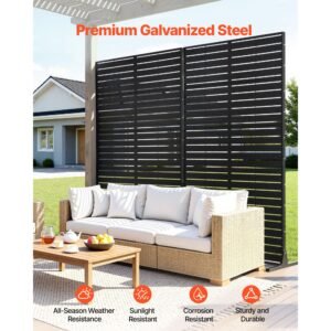 metal privacy screen, 44" w x 72" h freestanding modern privacy fence, garden divider panel with extended base & reinforcement fixed, freestanding outdoor divider for garden, indoor, courtyard