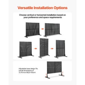 metal privacy screen, 44" w x 72" h freestanding modern privacy fence, garden divider panel with extended base & reinforcement fixed, freestanding outdoor divider for garden, indoor, courtyard