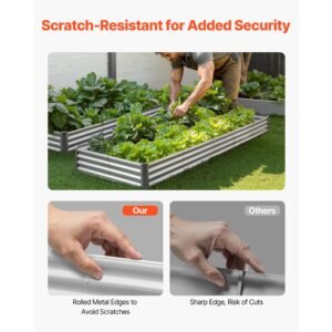 metal raised garden bed, 12 x 4 x 1 ft outdoor galvalume planter garden box, open bottom design, large planter raised bed for growing vegetables, flowers, and succulents, galvanized color