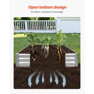 metal raised garden bed, 12 x 4 x 1 ft outdoor galvalume planter garden box, open bottom design, large planter raised bed for growing vegetables, flowers, and succulents, galvanized color