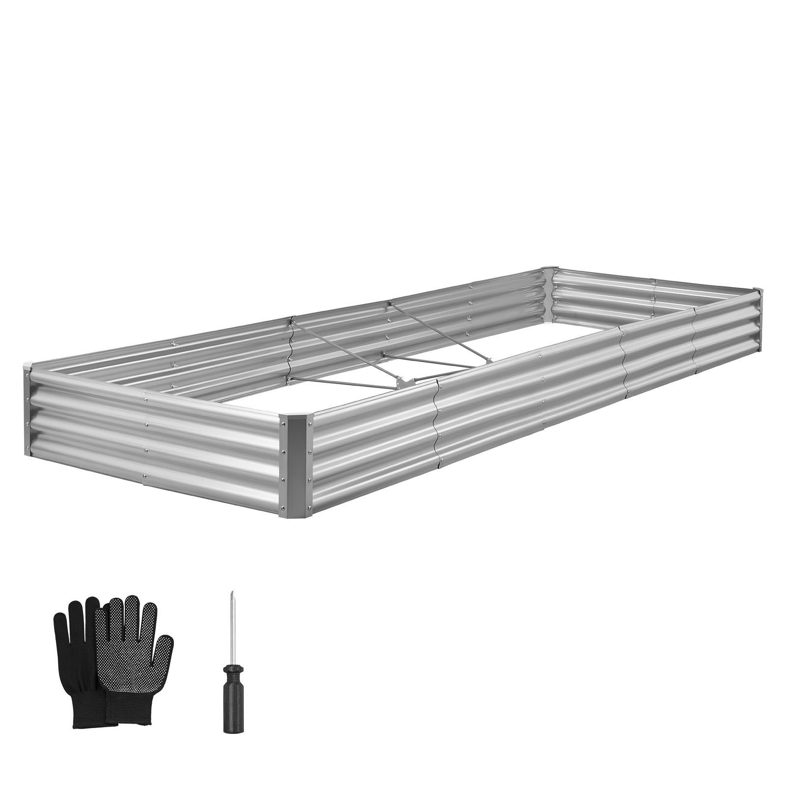 metal raised garden bed, 12 x 4 x 1 ft outdoor galvalume planter garden box, open bottom design, large planter raised bed for growing vegetables, flowers, and succulents, galvanized color