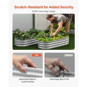 metal raised garden bed, 4 x 2 x 1 ft oval outdoor galvanized planter garden box, open bottom design, large planter raised bed for growing vegetables, flowers, and succulents, galvanized color