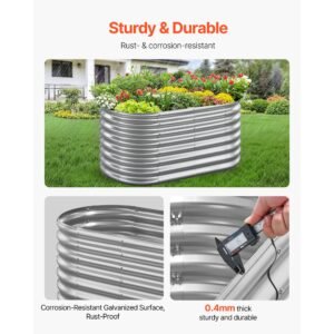 metal raised garden bed, 4 x 2 x 2 ft oval outdoor galvanized planter garden box, open bottom design, large planter raised bed for growing vegetables, flowers, and succulents, galvanized color