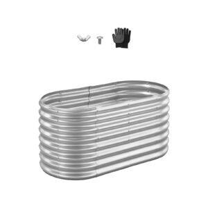 Metal Raised Garden Bed, 4 x 2 x 2 ft Oval Outdoor Galvanized Planter Garden Box, Open Bottom Design, Large Planter Raised Bed for Growing Vegetables, Flowers, and Succulents, Galvanized Color