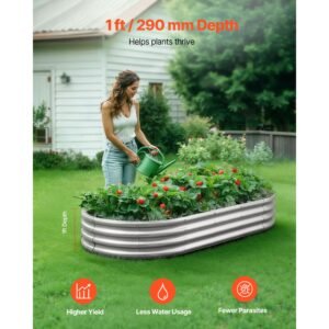 metal raised garden bed, 6 x 3 x 1 ft outdoor galvanized planter garden box, open bottom design, large planter raised bed for growing vegetables, flowers, herbs, succulents, galvanized color