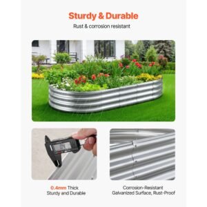 metal raised garden bed, 6 x 3 x 1 ft outdoor galvanized planter garden box, open bottom design, large planter raised bed for growing vegetables, flowers, herbs, succulents, galvanized color