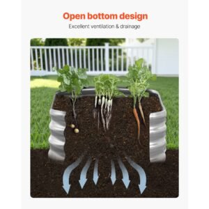 metal raised garden bed, 6 x 3 x 1 ft outdoor galvanized planter garden box, open bottom design, large planter raised bed for growing vegetables, flowers, herbs, succulents, galvanized color