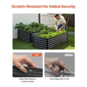 metal raised garden bed, 6 x 3 x 1.4 ft outdoor galvanized planter garden box, open bottom design, large planter raised bed for growing vegetables, flowers, herbs, and succulents, dark gray