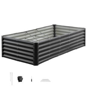 Metal Raised Garden Bed, 6 x 3 x 1.4 ft Outdoor Galvanized Planter Garden Box, Open Bottom Design, Large Planter Raised Bed for Growing Vegetables, Flowers, Herbs, and Succulents, Dark Gray