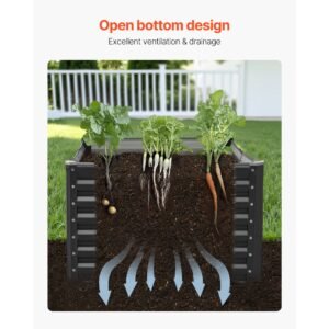 metal raised garden bed, 6 x 3 x 2 ft outdoor galvanized planter garden box, open bottom design, large planter raised bed for growing vegetables, flowers, herbs, and succulents, dark gray