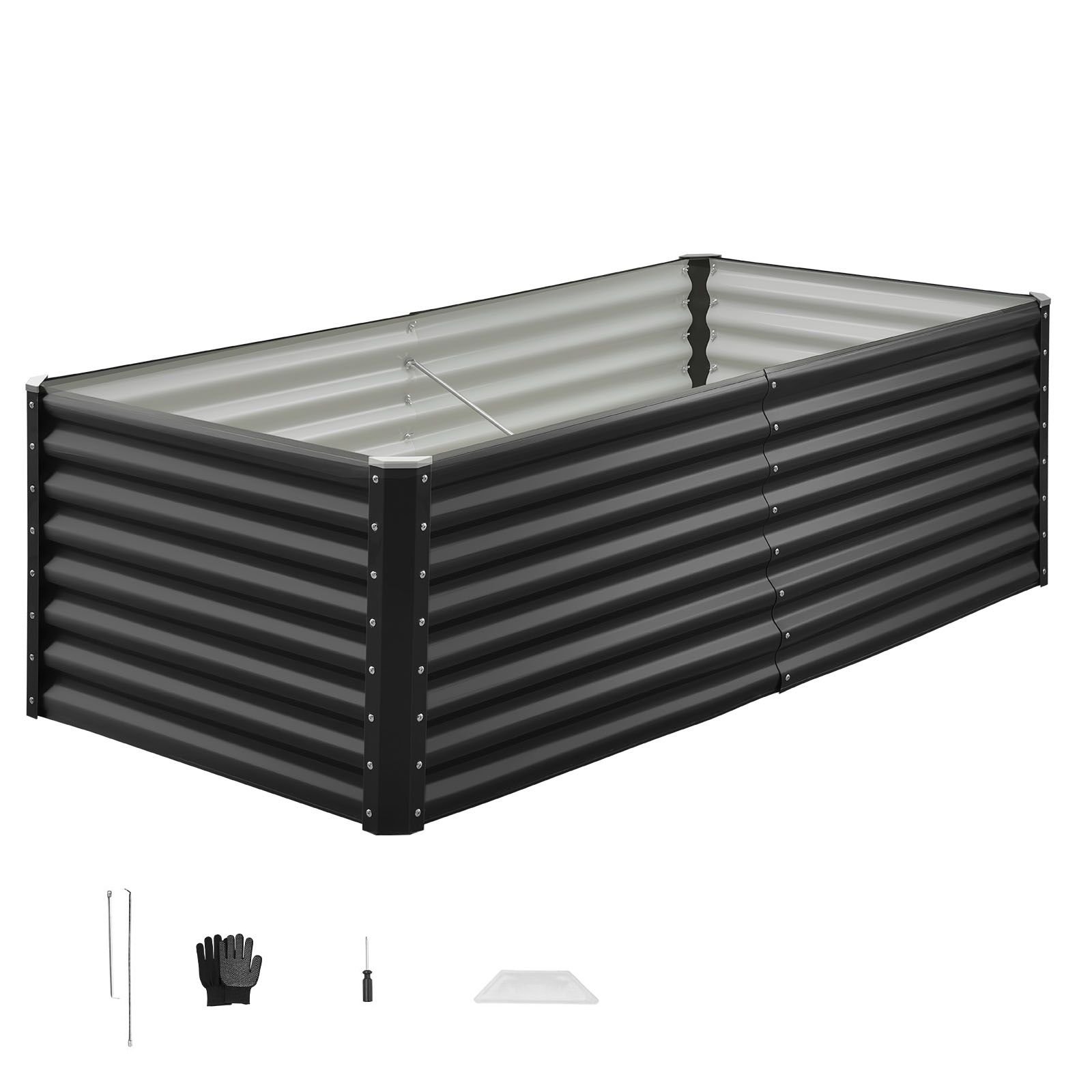 metal raised garden bed, 6 x 3 x 2 ft outdoor galvanized planter garden box, open bottom design, large planter raised bed for growing vegetables, flowers, herbs, and succulents, dark gray