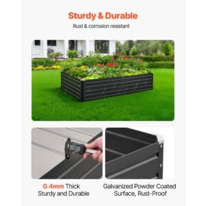 metal raised garden bed, 6.7 x 3 x 1.5 ft outdoor galvalume planter garden box, open bottom design, large planter raised bed for growing vegetables, flowers, herbs, and succulents, gray