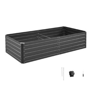 Metal Raised Garden Bed, 6.7 x 3 x 1.5 ft Outdoor Galvalume Planter Garden Box, Open Bottom Design, Large Planter Raised Bed for Growing Vegetables, Flowers, Herbs, and Succulents, Gray