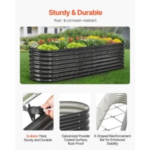 metal raised garden bed, 8 x 2 x 2 ft oval outdoor galvanized planter garden box, open bottom design, large planter raised bed for growing vegetables, flowers, herbs, and succulents, dark gray
