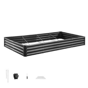 Metal Raised Garden Bed, 8 x 4 x 1 ft Outdoor Galvalume Planter Garden Box, Open Bottom Design, Large Planter Raised Bed for Growing Vegetables, Flowers, Herbs, and Succulents, Dark Gray
