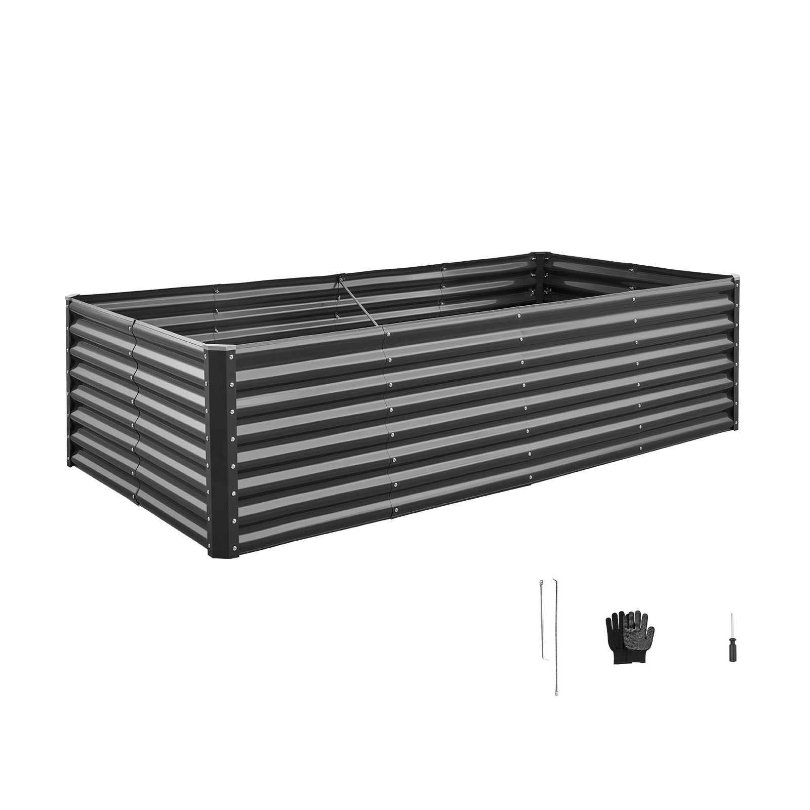 metal raised garden bed, 8 x 4 x 2 ft outdoor galvanized planter garden box, open bottom design, large planter raised bed for growing vegetables, flowers, herbs, and succulents, dark gray