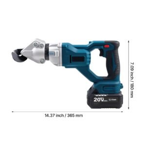 metal shear, cordless sheet metal cutter with 360 degree pivoting head, double blades, 110vac 20vdc, cuts 18 ga galvanized steel, 20 ga stainless steel, aluminum, plastic, cardboard, 2800spm