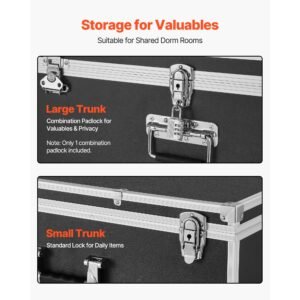 metal storage trunk, set of 2, wooden suitcase storage boxes with padlocks, large trunk includes casters & 3 metal handles, decorative store chest with lids for travel, apartment, dorm, black