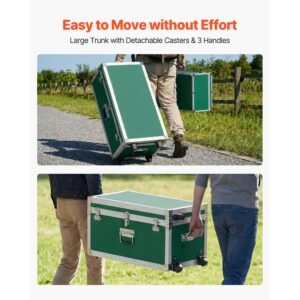 metal storage trunk, set of 2, wooden suitcase storage boxes with padlocks, large trunk includes casters & 3 metal handles, decorative store chest with lids for travel, apartment, dorm, green