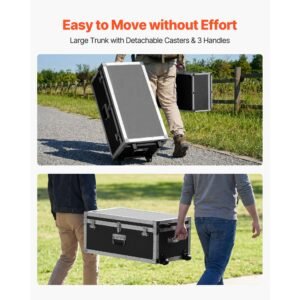 metal storage trunk, set of 2, wooden suitcase storage boxes with padlocks, large trunk includes casters and 3 metal handles, decorative store chest with lids for travel, apartment, dorm, black