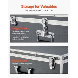 metal storage trunk, set of 2, wooden suitcase storage boxes with padlocks, large trunk includes casters and 3 metal handles, decorative store chest with lids for travel, apartment, dorm, gray