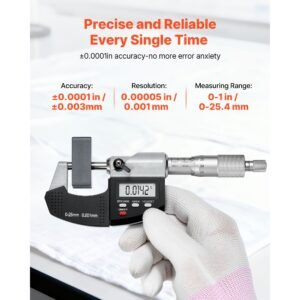 micrometer set, digital outside micrometer 0 1 inch measuring range, 0.00005" resolution, ultra precision 0.0001 accuracy, lcd screen, in/mm switch, carbide tip, with protective case
