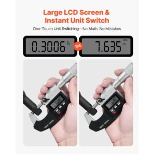 micrometer set, digital outside micrometer 0 1 inch measuring range, 0.00005" resolution, ultra precision 0.0001 accuracy, lcd screen, in/mm switch, carbide tip, with protective case