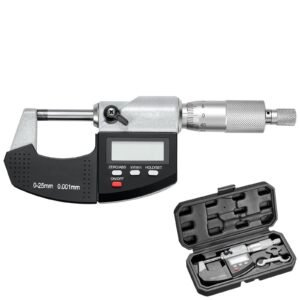 Micrometer Set, Digital Outside Micrometer 0-1 inch Measuring Range, 0.00005" Resolution, Ultra-Precision 0.0001 Accuracy, LCD Screen, in/mm Switch, Carbide Tip, with Protective Case