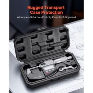 micrometer set, digital outside micrometer 0 1 inch measuring range, 0.00005" resolution, ultra precision 0.0001 accuracy, lcd screen, in/mm switch, carbide tip, with protective case