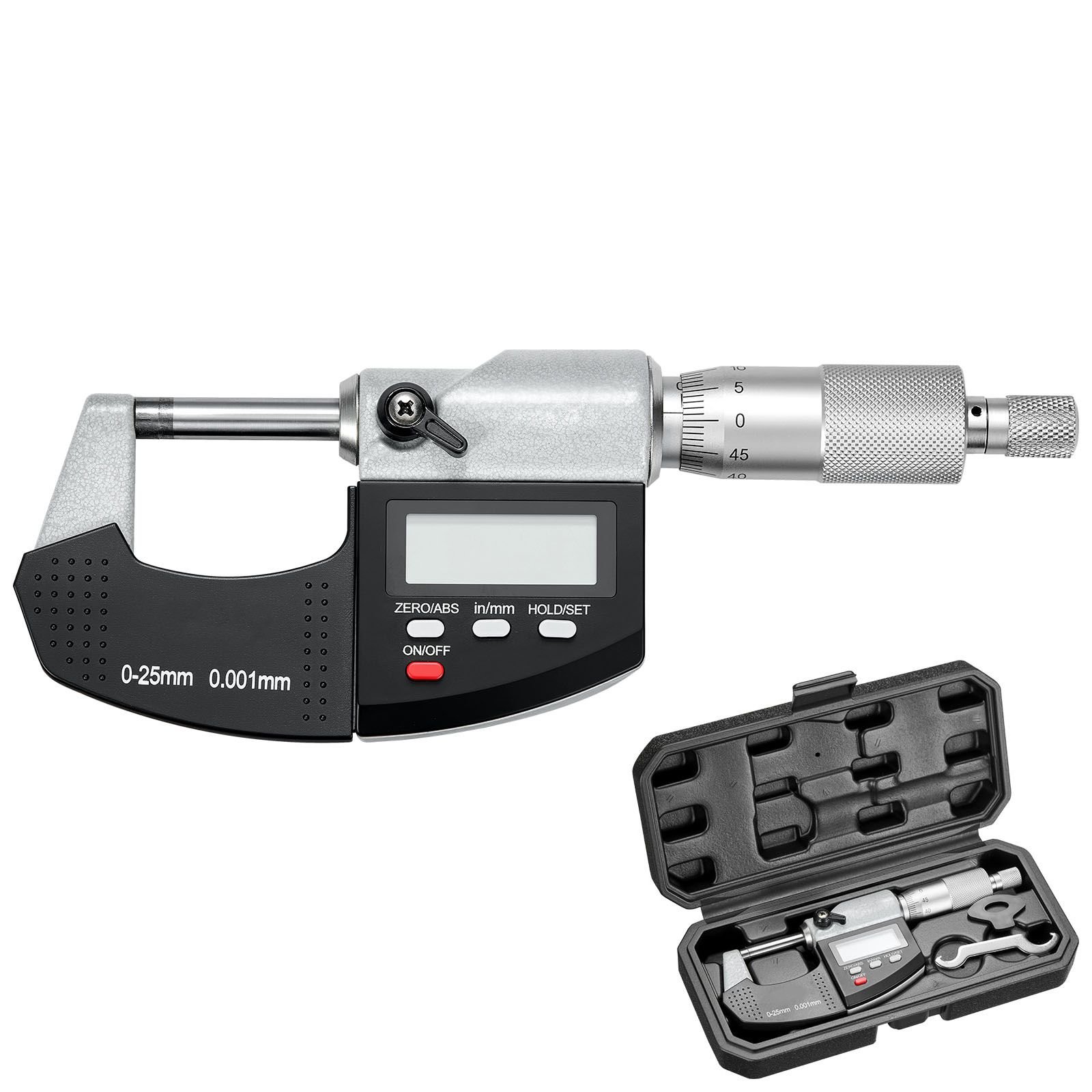 micrometer set, digital outside micrometer 0 1 inch measuring range, 0.00005" resolution, ultra precision 0.0001 accuracy, lcd screen, in/mm switch, carbide tip, with protective case