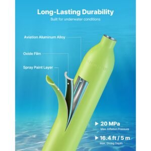 mini scuba tank, 0.5l portable diving tank for underwater breathing, reusable lung diving cylinder up to 10 minutes dive time, emergency rescue pony bottle with bag and lanyard for snorkeling