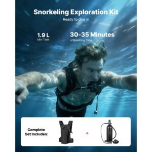 mini scuba tank, 1.9l portable small diving tank for underwater breathing, reusable lung diving cylinder up to 35 minutes dive time, emergency rescue pony bottle with backpack for snorkeling