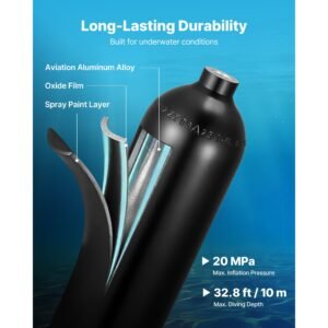 mini scuba tank, 1.9l portable small diving tank for underwater breathing, reusable lung diving cylinder up to 35 minutes dive time, emergency rescue pony bottle with backpack for snorkeling