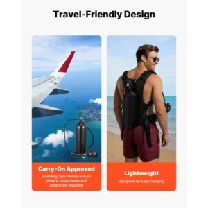 mini scuba tank, 1.9l portable small diving tank for underwater breathing, reusable lung diving cylinder up to 35 minutes dive time, emergency rescue pony bottle with backpack for snorkeling