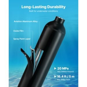 mini scuba tank, 1l portable diving tank for underwater breathing, reusable lung diving cylinder up to 20 minutes dive time, emergency rescue pony bottle with adapter & goggles for snorkeling