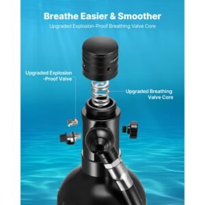 mini scuba tank, 1l portable diving tank for underwater breathing, reusable lung diving cylinder up to 20 minutes dive time, emergency rescue pony bottle with adapter & goggles for snorkeling