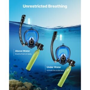 mini scuba tank with sub mask, 0.5l portable small diving tank for underwater breathing, reusable lung diving cylinder up to 10 minutes dive time, emergency rescue pony bottle for snorkeling