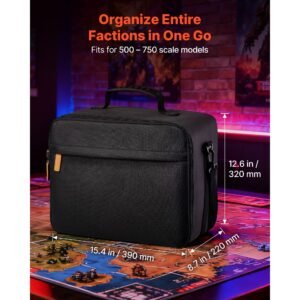miniature storage carrying figure bag, fits for 1:500 1:750 scale models, miniature transport bag with adjustable shoulder strap, 3 foam layers for large storage capacity (minis not included)
