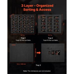 miniature storage carrying figure bag, fits for 1:500 1:750 scale models, miniature transport bag with adjustable shoulder strap, 3 foam layers for large storage capacity (minis not included)