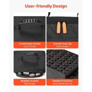 miniature storage carrying figure bag, fits for 1:500 1:750 scale models, miniature transport bag with adjustable shoulder strap, 3 foam layers for large storage capacity (minis not included)