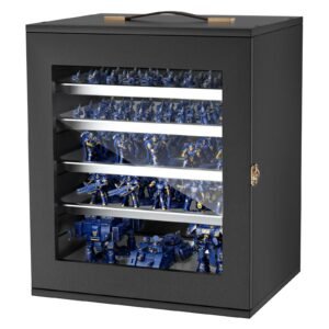Miniatures Storage Case, Fits for 1:1000-1:1500 Scale Models, Wooden Miniatures Display Holder with 5 Tray & 11 Slots, Clear View Miniature Transport Case for Collectibles (Minis Not Included)