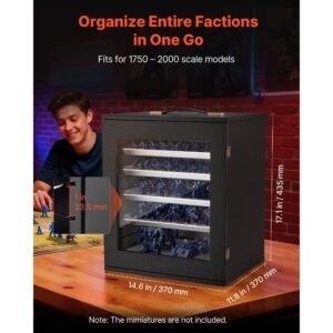 miniatures storage case, fits for 1:1750 1:2000 scale models, wooden miniatures display holder with 5 tray & 13 slots, clear view miniature transport case for collectibles (minis not included)