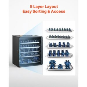 miniatures storage case, fits for 1:1750 1:2000 scale models, wooden miniatures display holder with 5 tray & 13 slots, clear view miniature transport case for collectibles (minis not included)