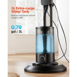 misting fan, 3 wind speeds misting standing fan, mister cooling fans with 0.79 gal water tank, remote & panel control, water cooling fans for indoor, outdoor, garage, patio, living room, 3 modes